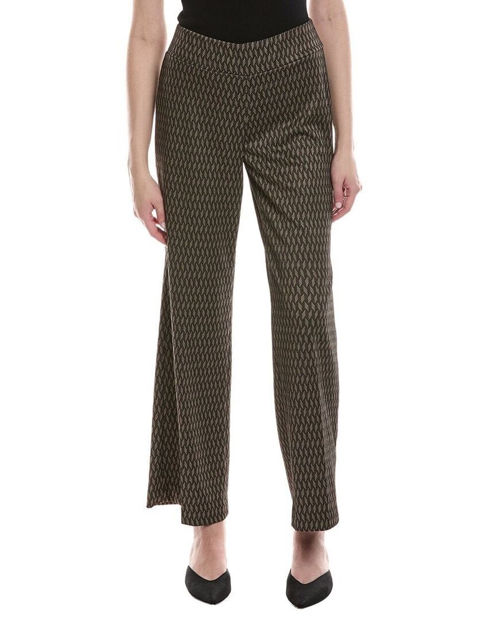 Anne Klein Wide Leg Pants Womens XL Brown Geometric High Rise Modern Fit NWT